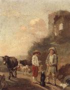 unknow artist A landscape with young boys tending their animals before a set of ruins Spain oil painting artist